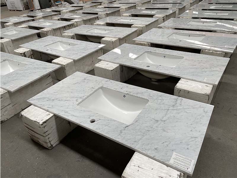 White Base Carrara Marble Vanities