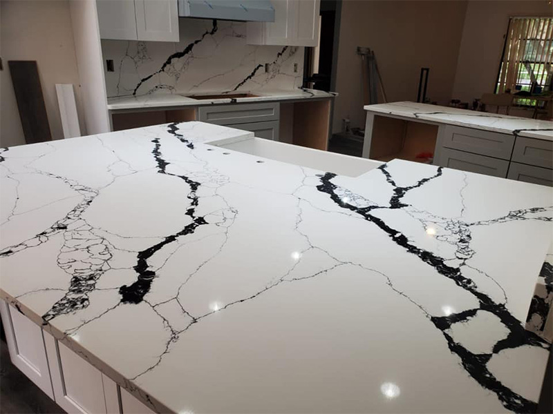 White Calacatta Quartz with Black Veins Island