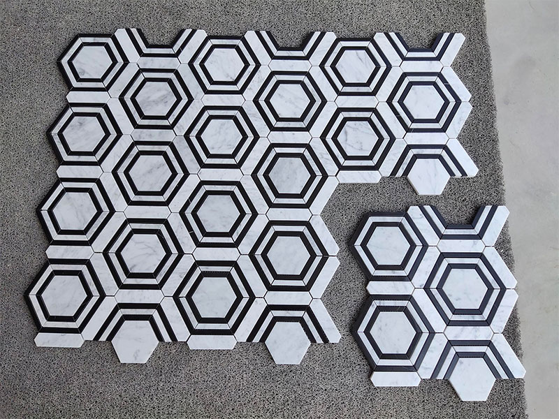 Thassos Nero Marquina Strips Hexagon mosaic