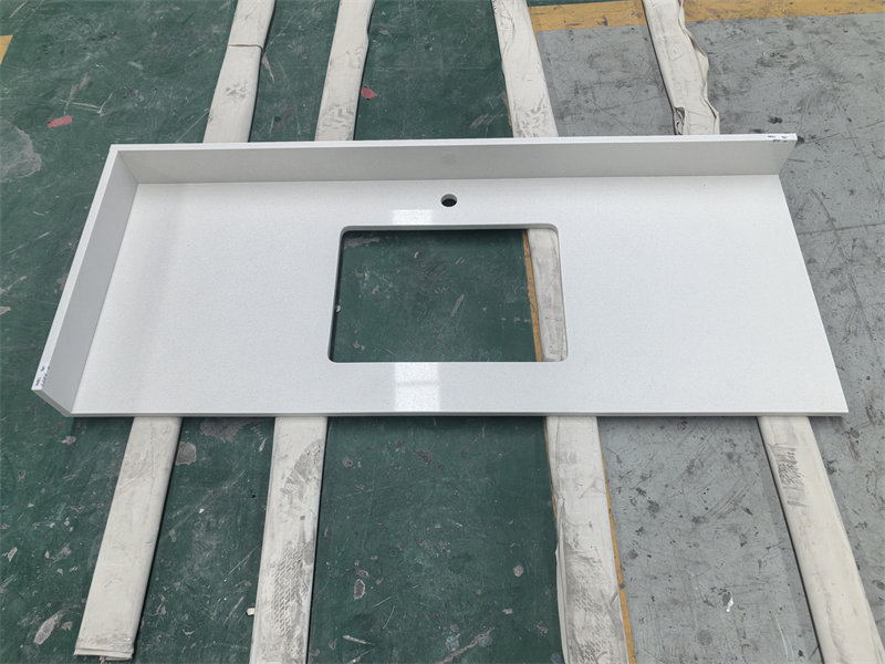 White quartz vanity top pre install
