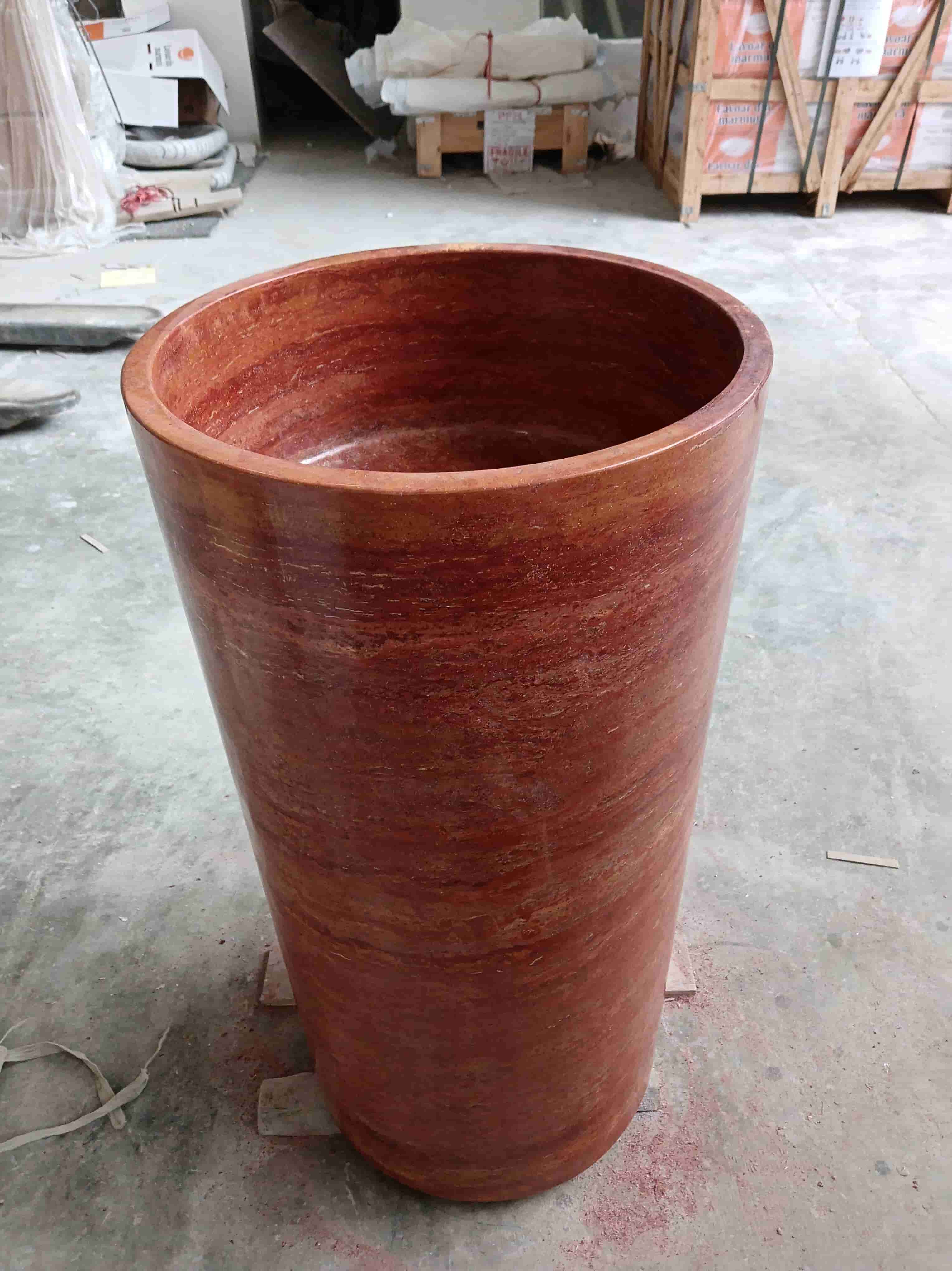 Customized Red Travertine Pedestal Standing Basin Customized Red Travertine Pedestal Standing Basin