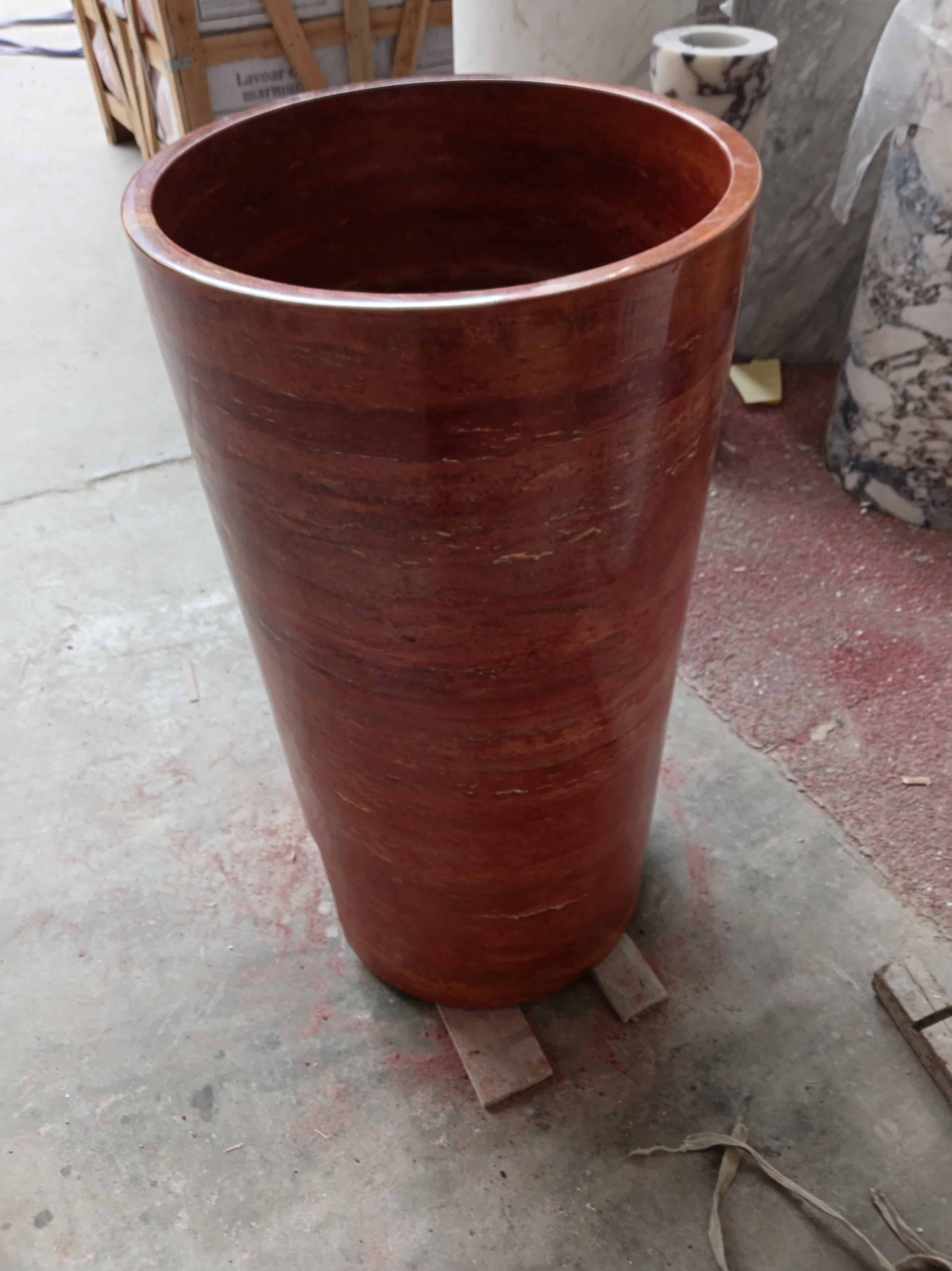 Customized Red Travertine Pedestal Standing Basin Customized Red Travertine Pedestal Standing Basin