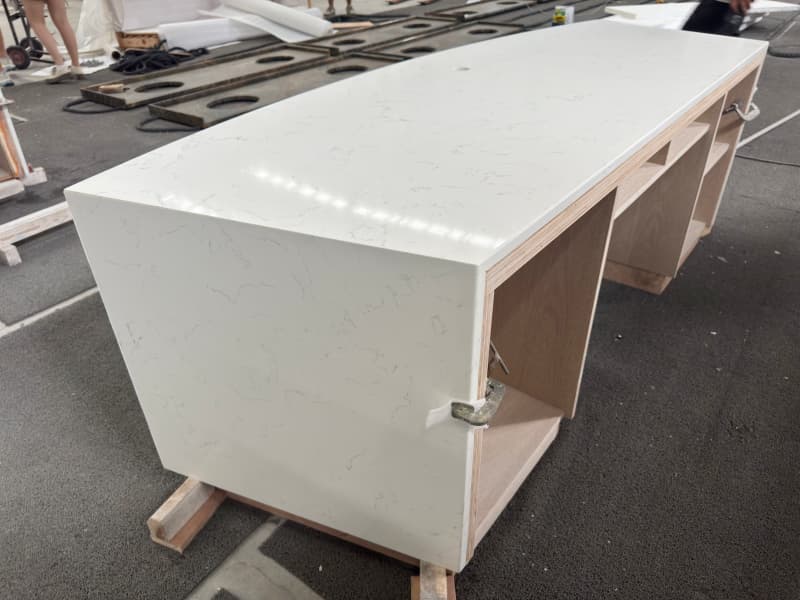 Curved counter with wooden cabniet Curved counter with wooden cabniet