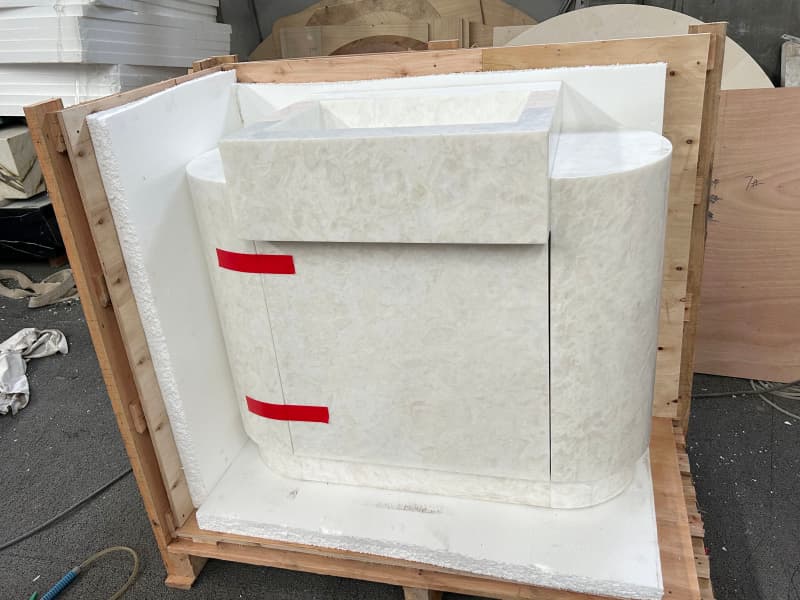 Light Luxury Glacier White Onyx Curved Cabinet