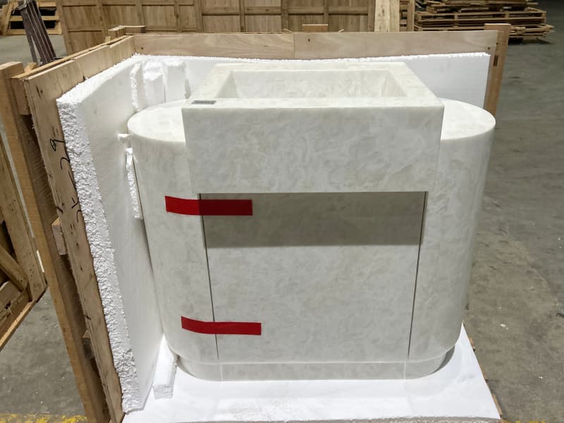 Light Luxury Glacier White Onyx Curved Cabinet