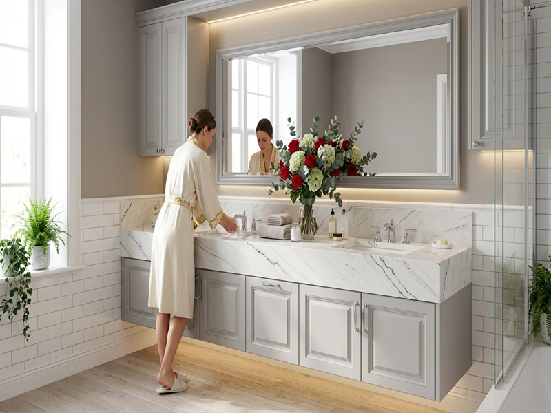 Brazilian White Quartzite Bathroom Vanity Tops