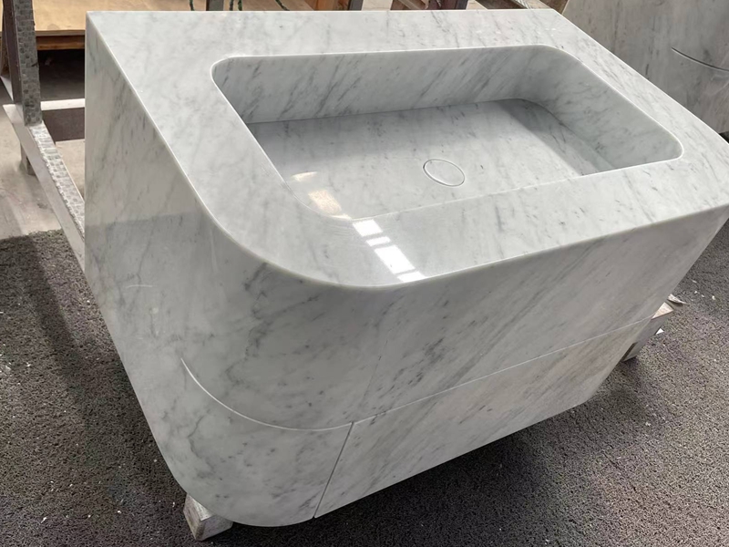 Carrara White Marble Integrated Sink