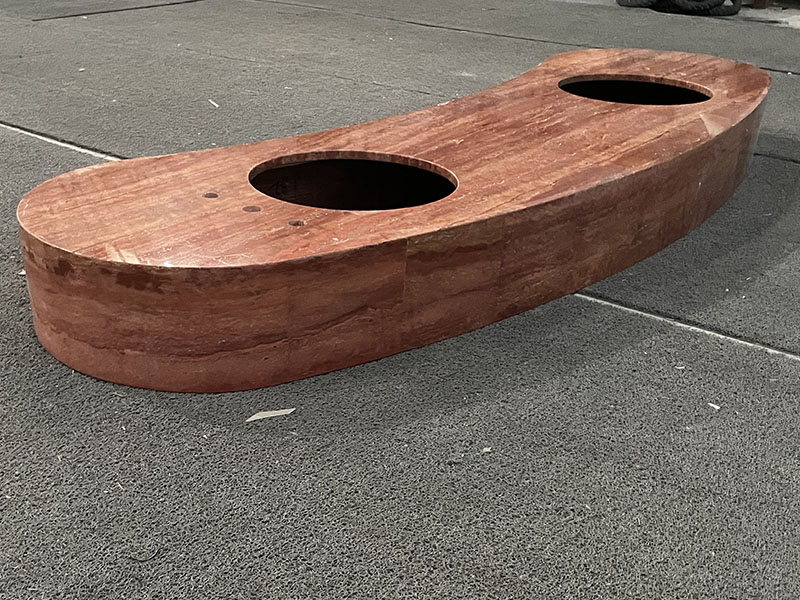 curved Azarshahr Red Travertine vanity sink