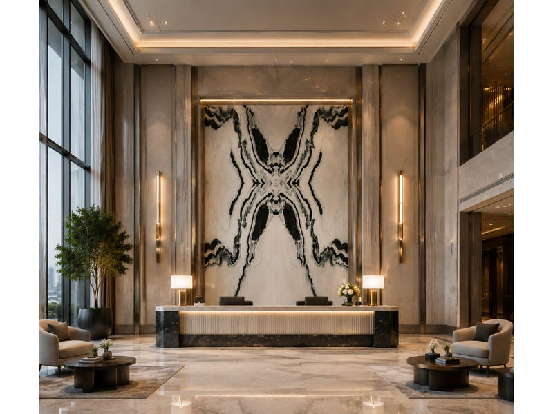 Panda White marble luxury hotel lobby reception desk. Panda White marble luxury hotel lobby reception desk.