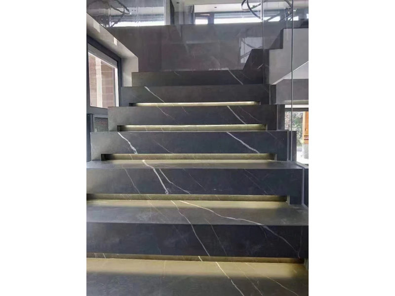 Pietra Grey Marble vein matched staircase Pietra Grey Marble vein matched staircase