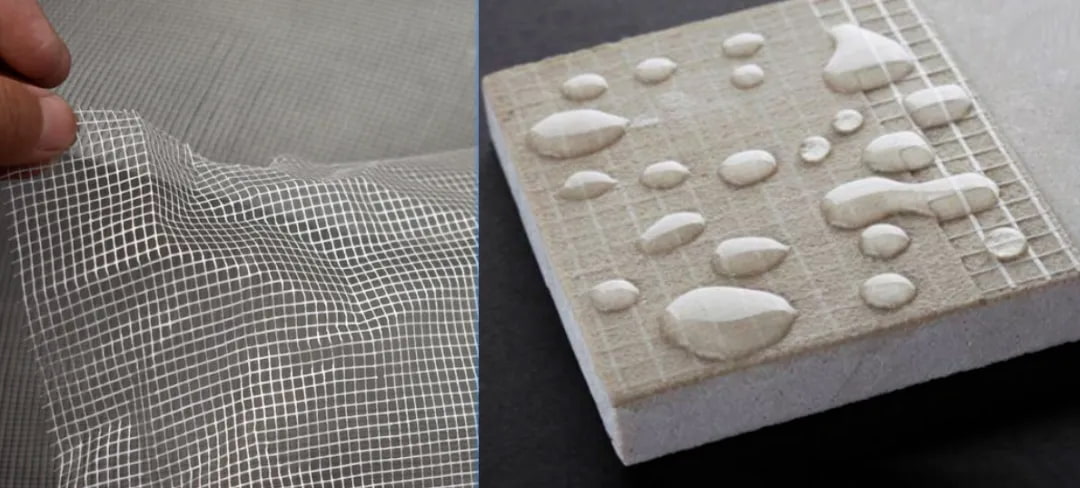 Marble tile with mesh backing and adhesive