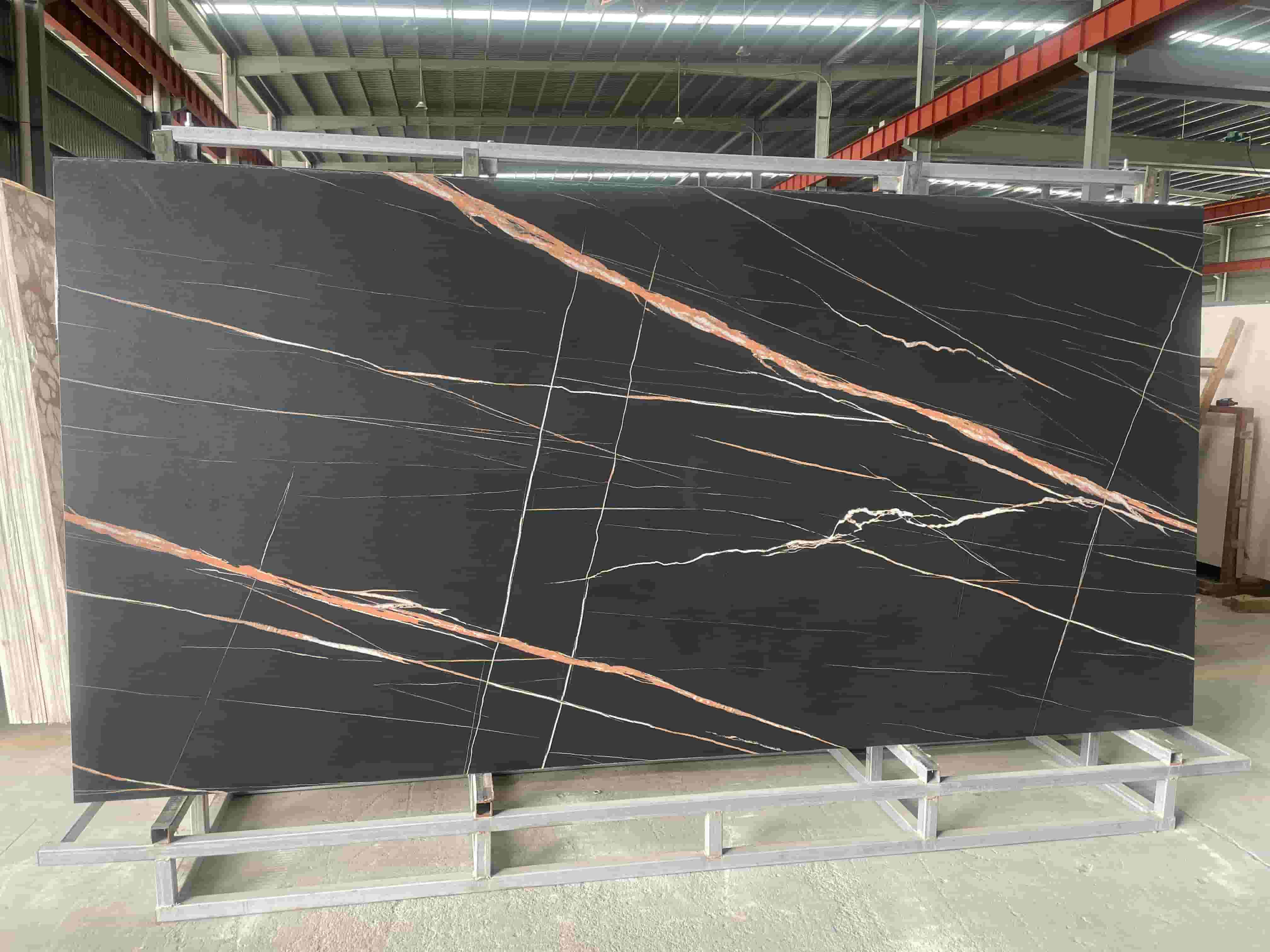 Brown vein Marquina sintered stone slab surface detail
