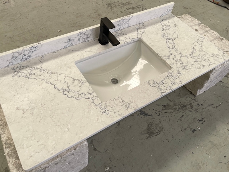 White Marble Look Quartz Vanity White Marble Look Quartz Vanity