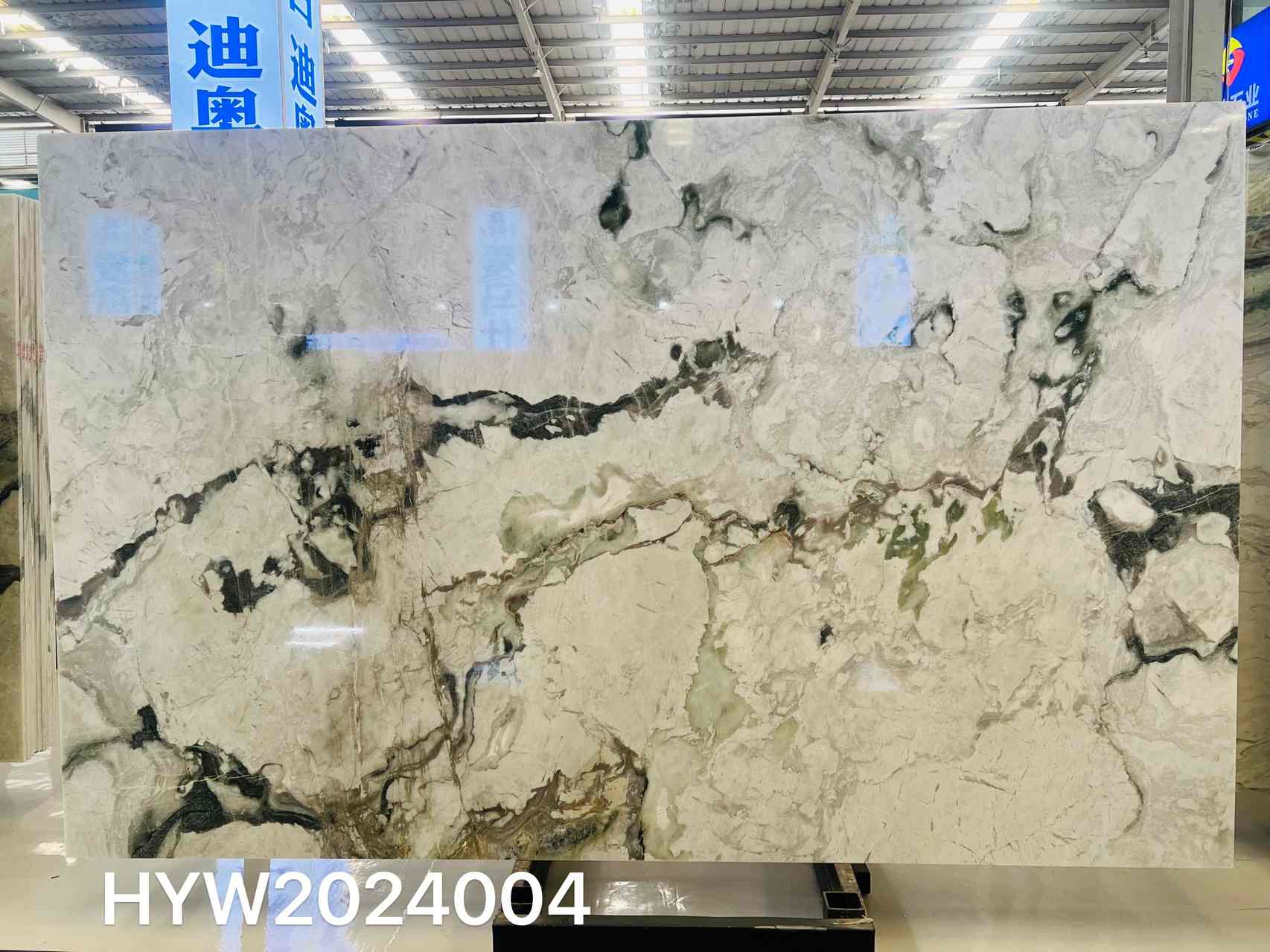 Italian Fendi White Marble slab with broad ink-like natural veining