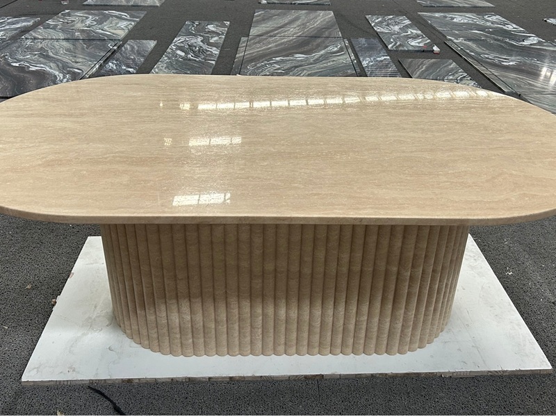 Fluted Travertine Pedestal Table Fluted Travertine Pedestal Table