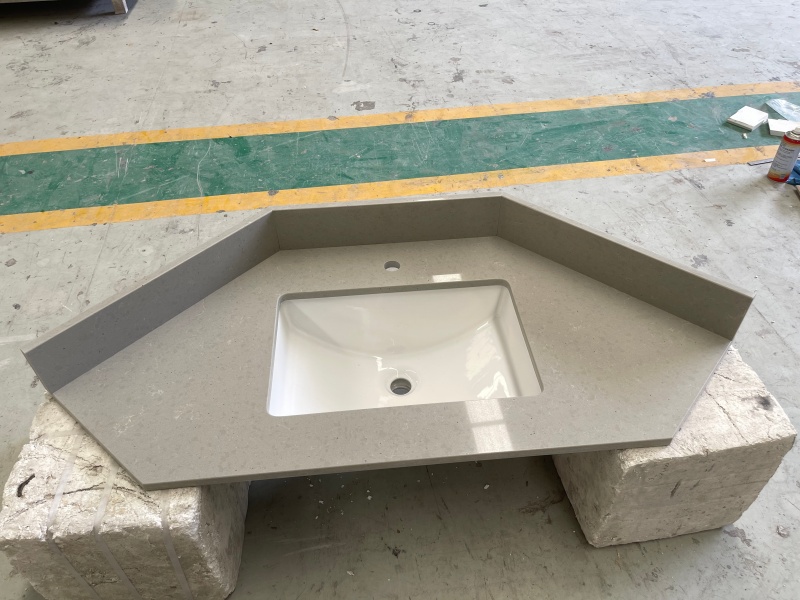 Custom Grey Quartz Angled Vanity Tops Custom Grey Quartz Angled Vanity Tops