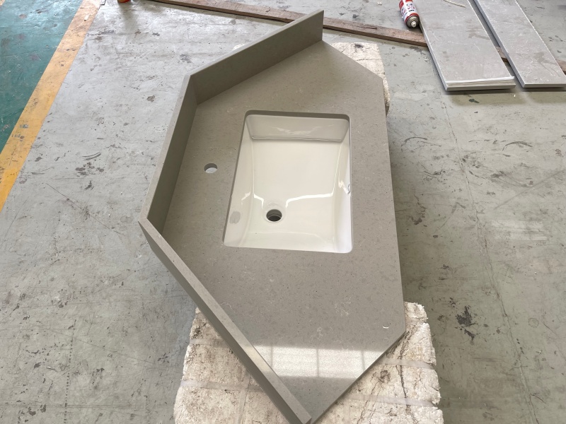 Custom Grey Quartz Angled Vanity Tops Custom Grey Quartz Angled Vanity Tops