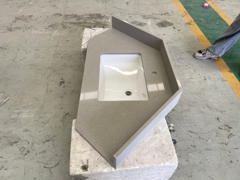 Custom Grey Quartz Angled Vanity Tops Custom Grey Quartz Angled Vanity Tops