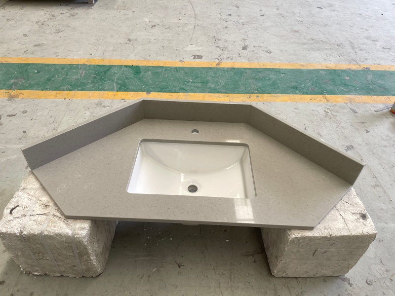 Custom Grey Quartz Angled Vanity Tops Custom Grey Quartz Angled Vanity Tops