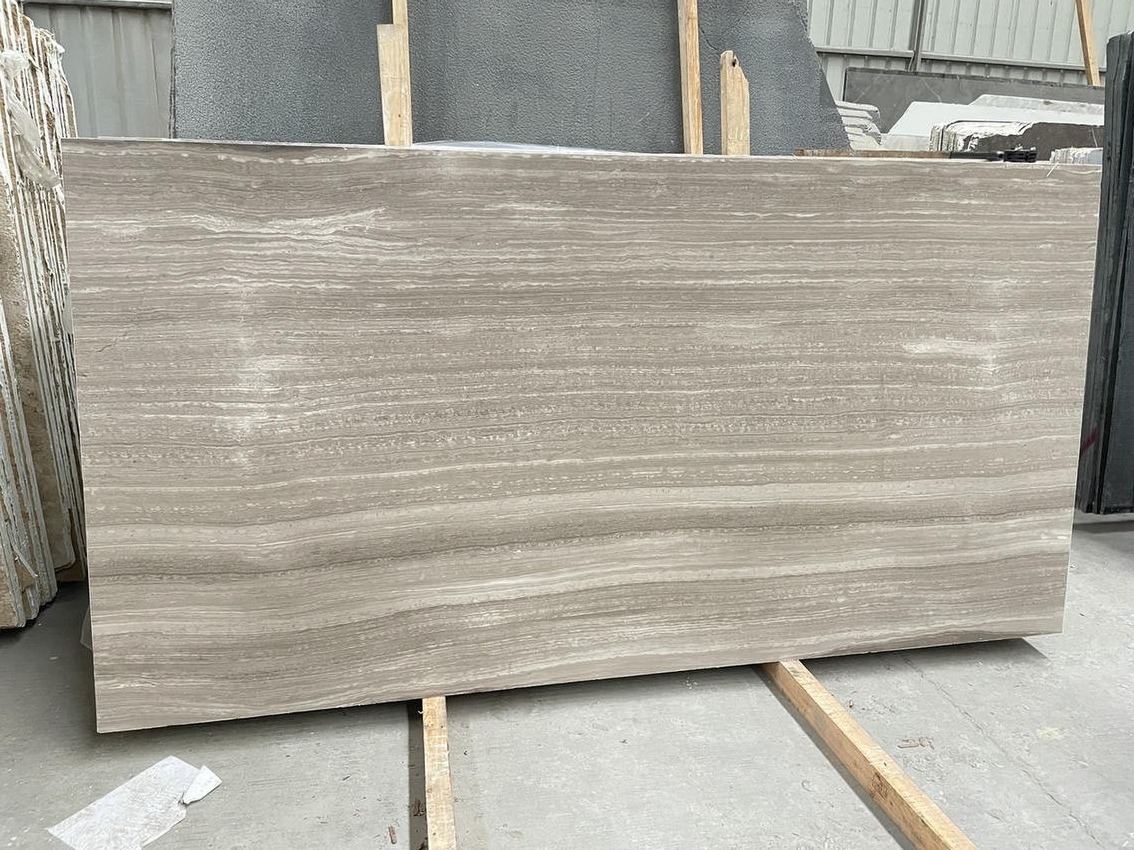 White Wooden marble slab with linear wood-grain veining