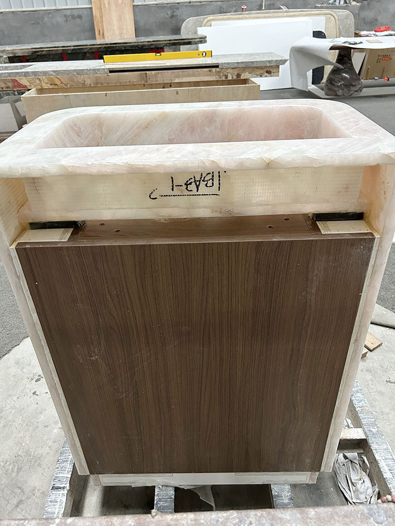 pink crystal quartzite pedestal washbasin
