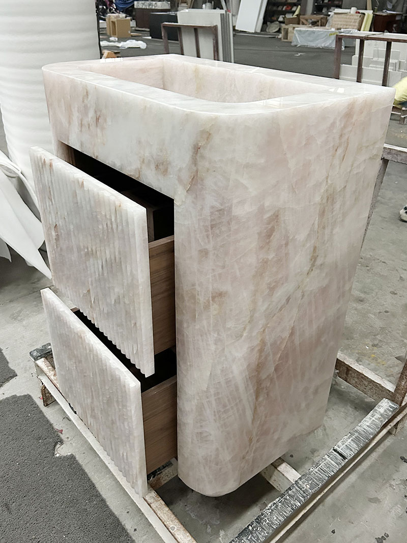 pink crystal quartzite pedestal washbasin