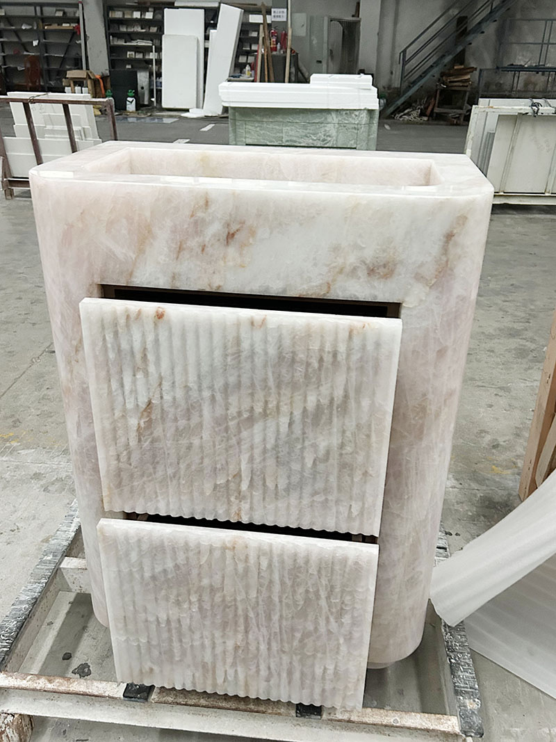 pink crystal quartzite pedestal washbasin
