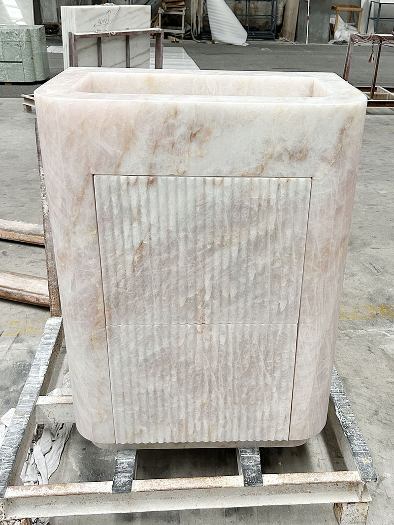 Pink crystal quartzite pedestal washbasin