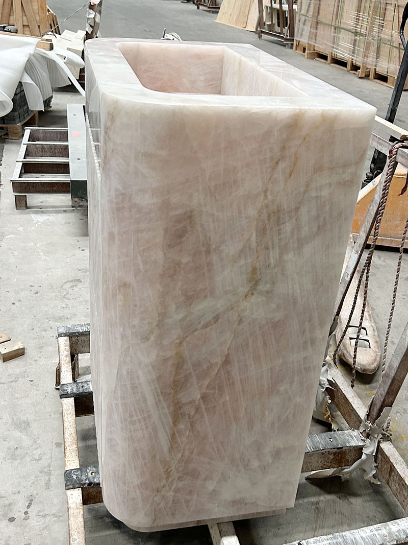 pink crystal quartzite pedestal washbasin