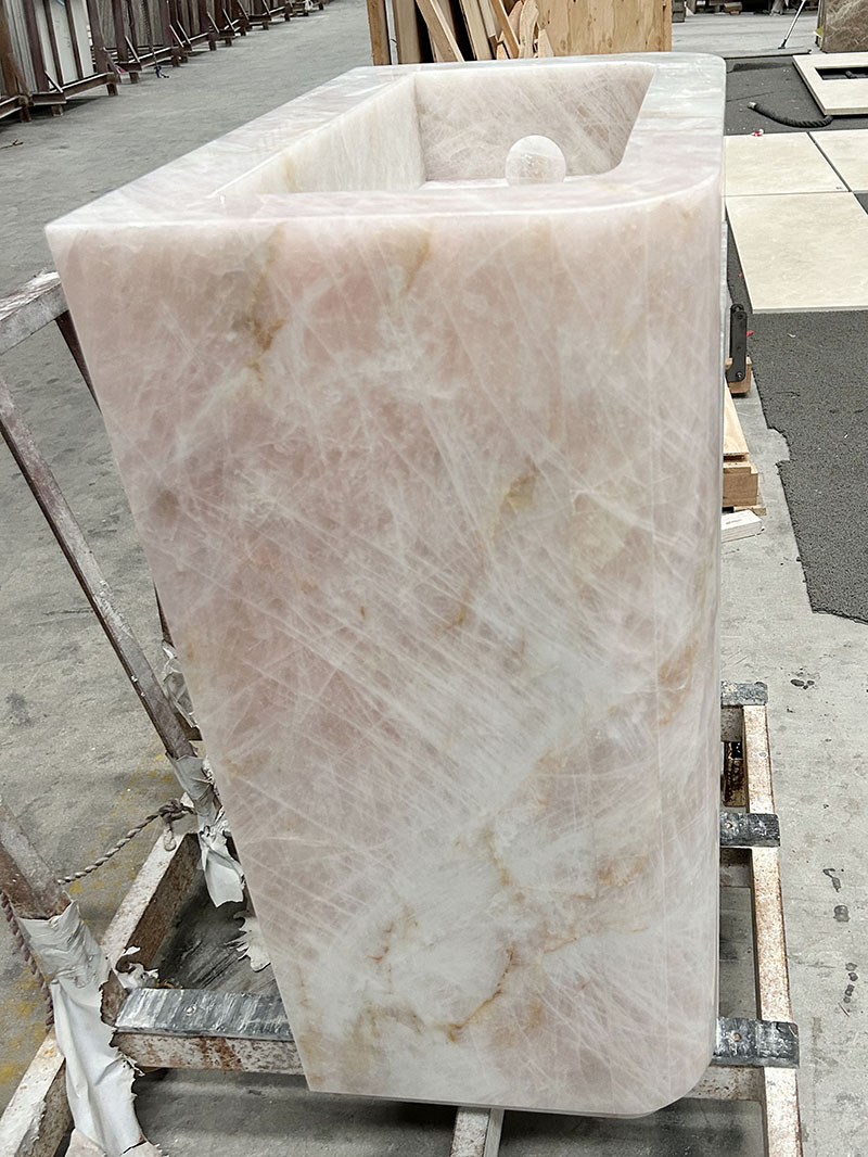 pink crystal quartzite pedestal washbasin