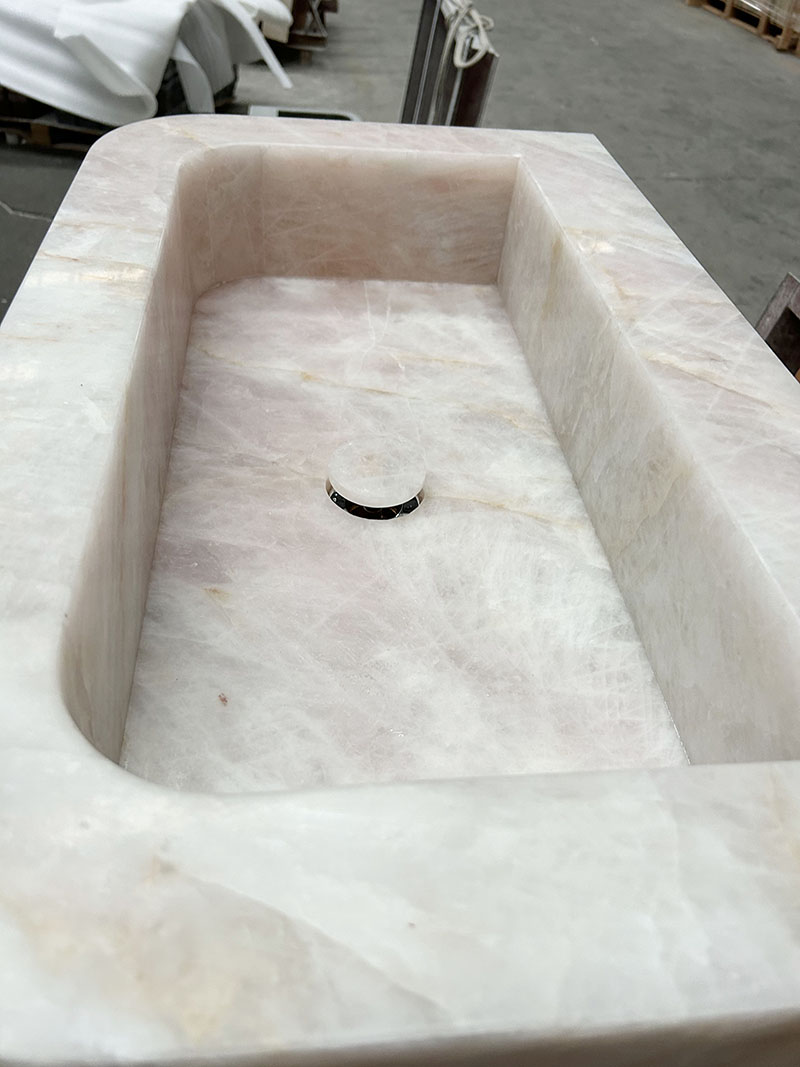 pink crystal quartzite pedestal washbasin