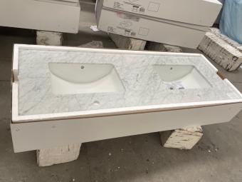 Carrara White Marble, 61 Inch Vanity Top, Double Basin Countertop, Prefabricated Marble, Italian White Stone