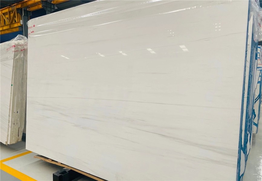 Bianco Dolomiti White Marble slab with a clean white surface and fine grey lines