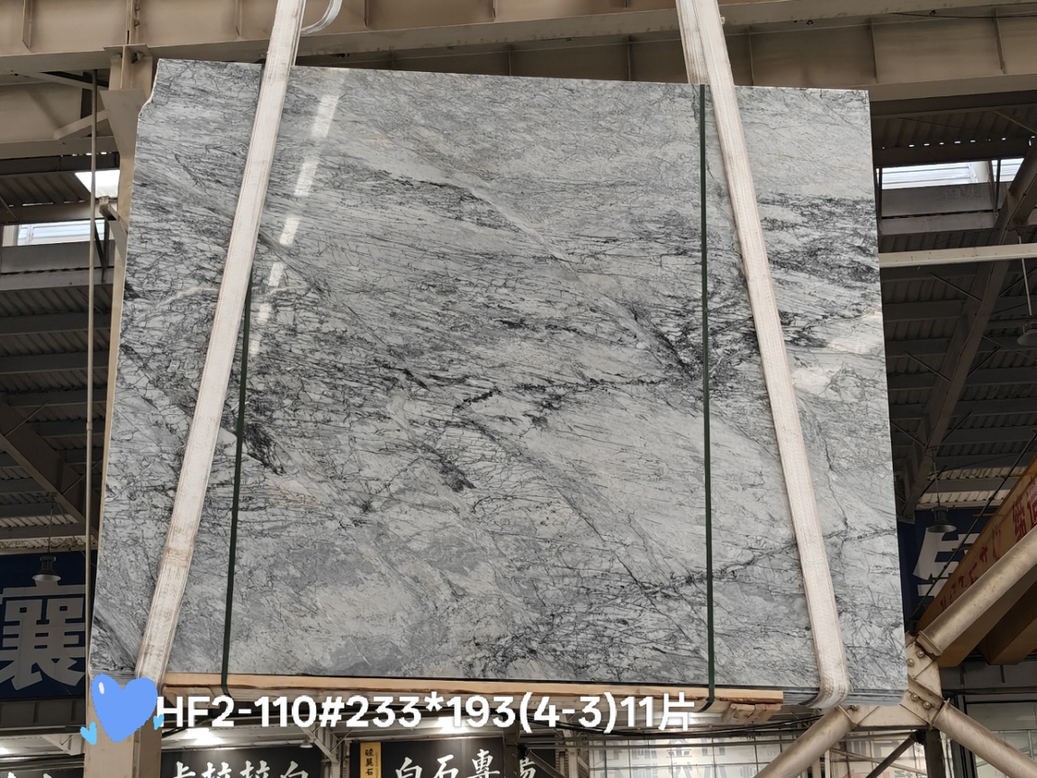 Ink Jiangnan white marble slabs with ink-wash veining