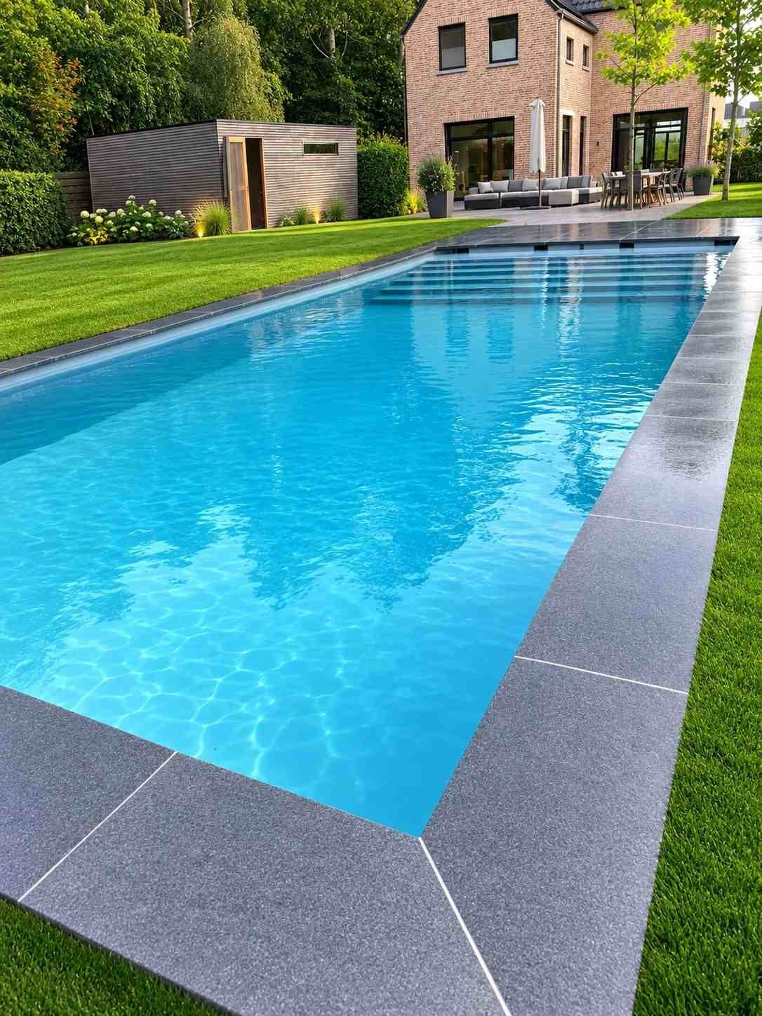 Completed Cambodia G654 granite swimming pool coping project in Belgium
