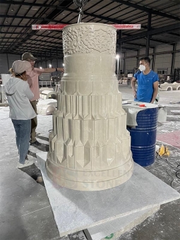 Factory fabrication and inspection of White Magnolia Marble column