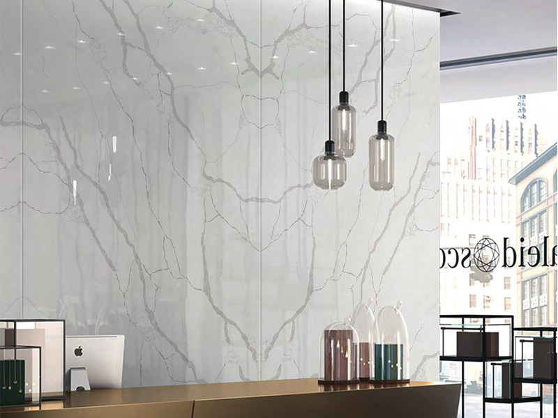 Calacatta Borghini Quartz Bookmatched Slab Wall 