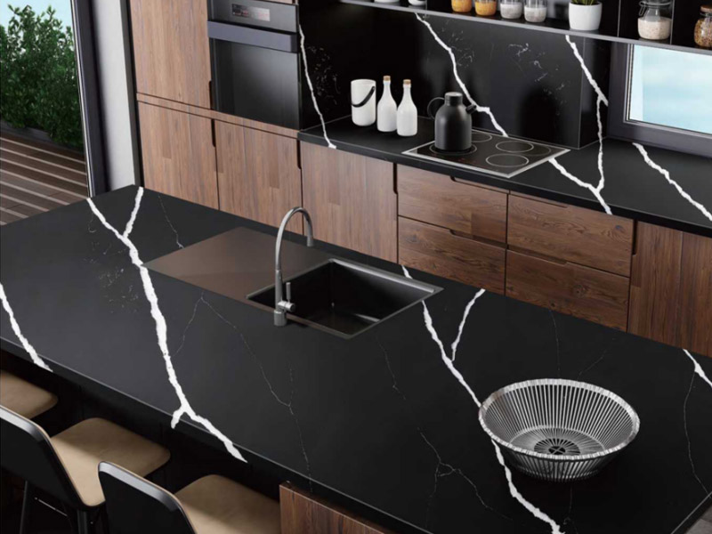Black Marquina Marble-look Engineered Quartz Stone for Countertops